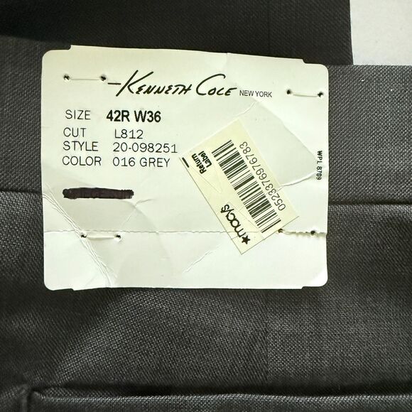 NWT Kenneth Cole Gray Slim Fit Wool Pants Unhemmed Modern Suit Trousers W36 - Picture 4 of 8